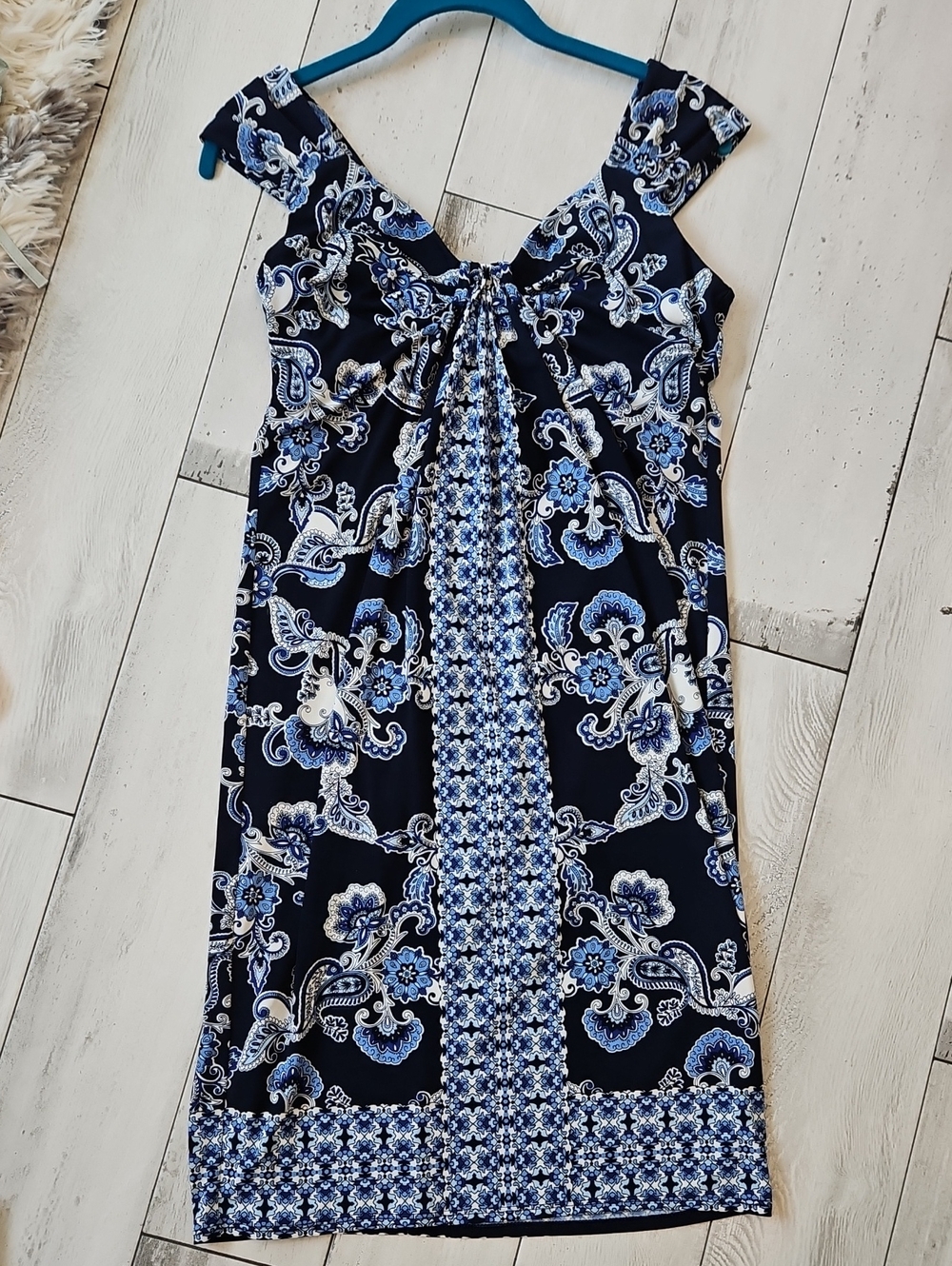 New York & Company Blue and White Paisley Midi Dress